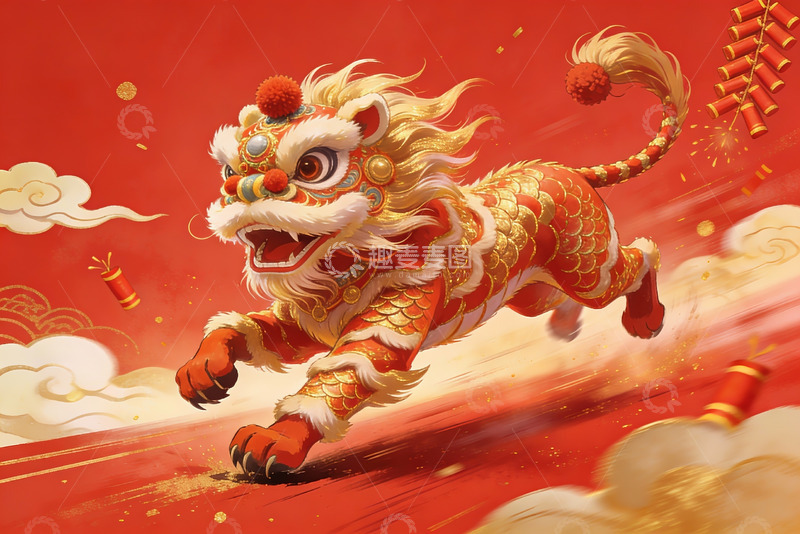 高清大图下载【趣麦麦图】舞狮迎春热闹非凡