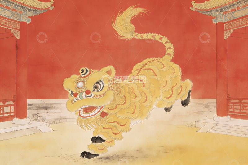 高清大图下载【趣麦麦图】中国传统舞狮艺术画