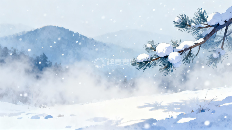 高清大图下载【趣麦麦图】雪景松枝雾山