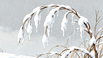 雪覆枯枝冰挂美景