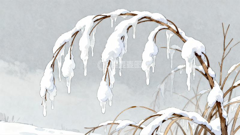高清大图下载【趣麦麦图】雪覆枯枝冰挂美景