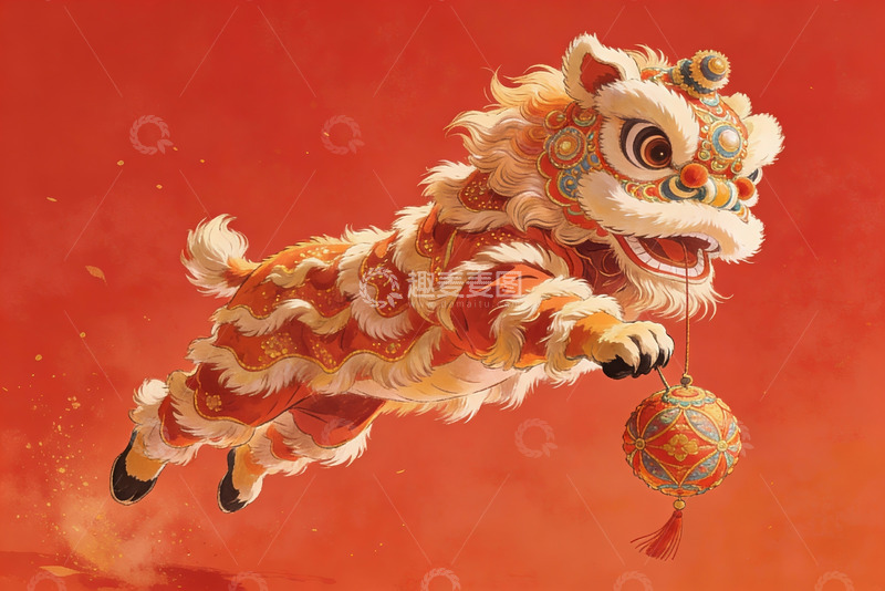 高清大图下载【趣麦麦图】舞狮灯彩迎新春
