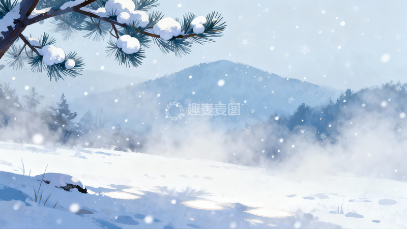 高清大图下载【趣麦麦图】雪落松枝山景冬日静谧