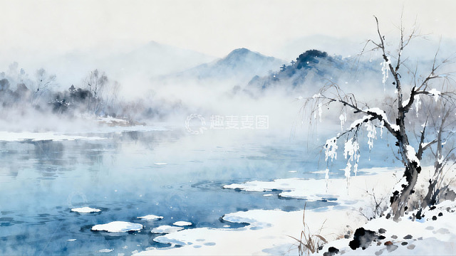 水墨画风雪景山水