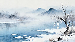 水墨画风雪景山水