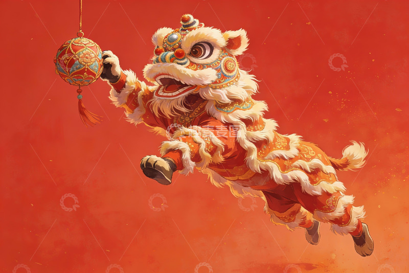 高清大图下载【趣麦麦图】舞狮跃动迎新春
