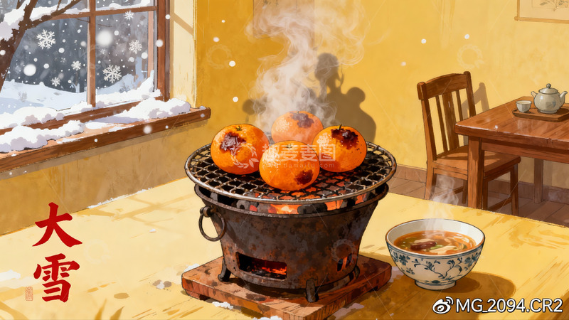 高清大图下载【趣麦麦图】冬日室内烤橘子热汤