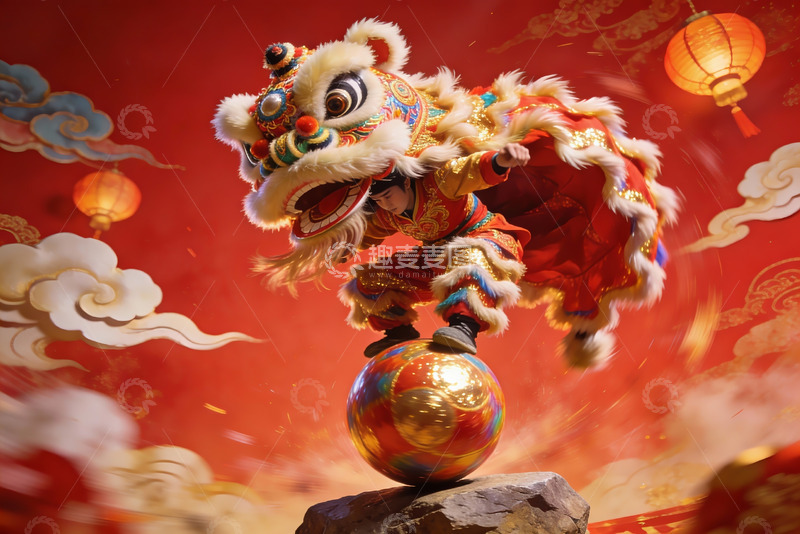 高清大图下载【趣麦麦图】舞狮表演精彩瞬间