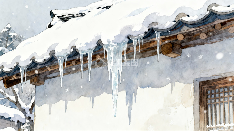 高清大图下载【趣麦麦图】雪覆古建筑屋檐挂冰凌