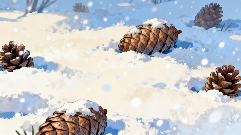 高清大图下载【趣麦麦图】雪地松果冬日静景