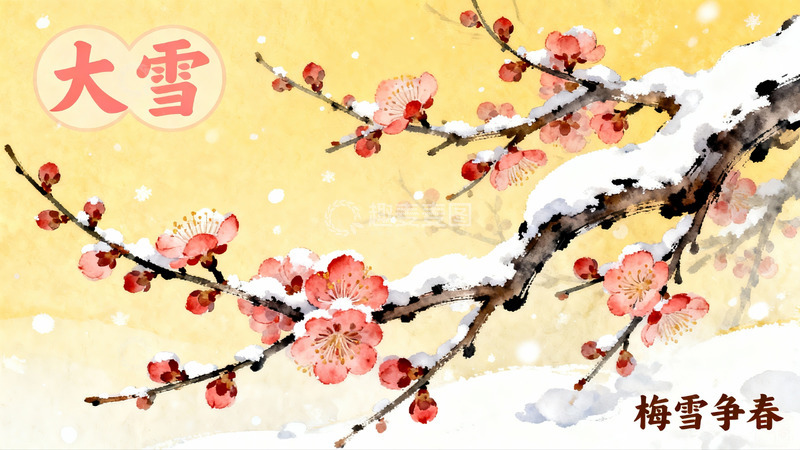 高清大图下载【趣麦麦图】雪中梅花绽放