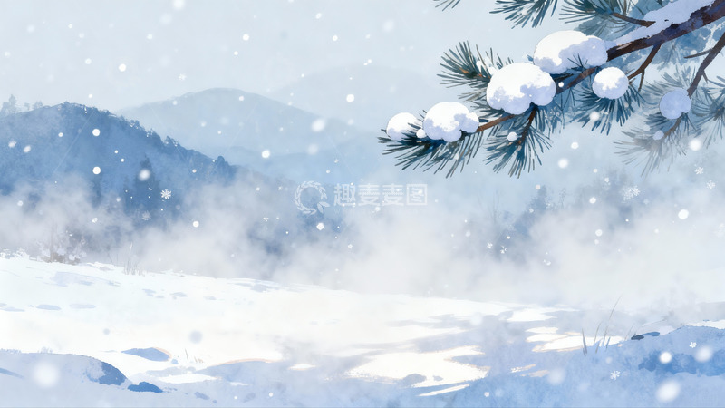 高清大图下载【趣麦麦图】雪景松枝 银装素裹的冬日山景