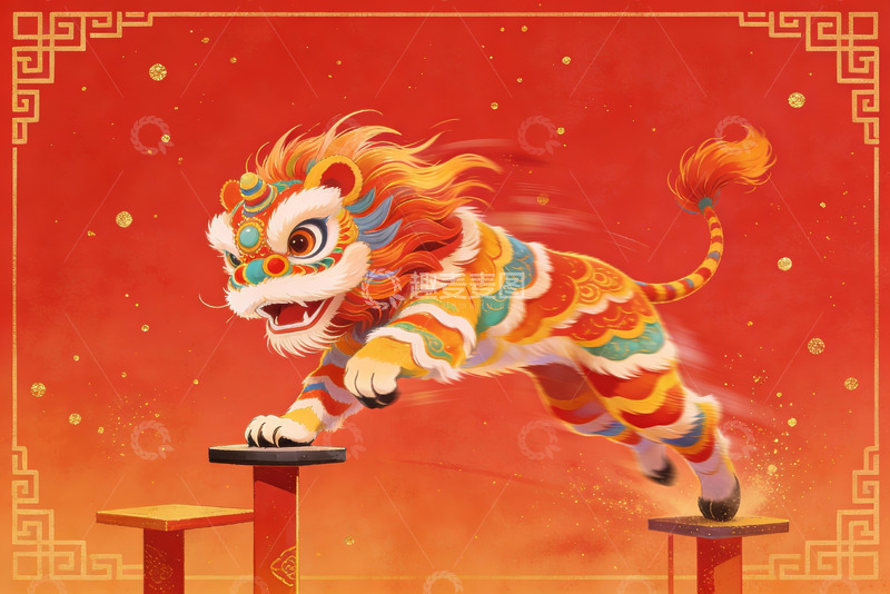 高清大图下载【趣麦麦图】色彩斑斓舞狮跃动喜庆氛围