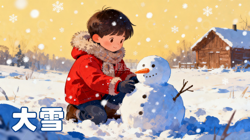 高清大图下载【趣麦麦图】雪地孩童堆雪人欢乐场景