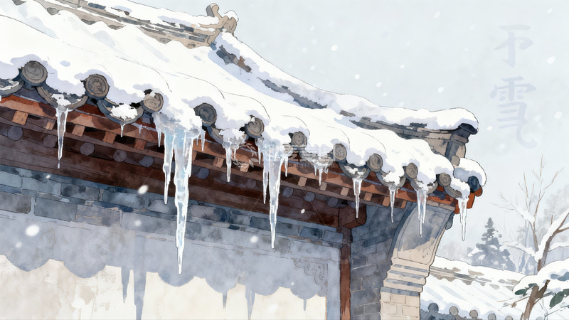 高清大图下载【趣麦麦图】雪覆古建筑屋檐挂冰凌