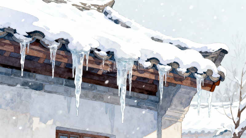 高清大图下载【趣麦麦图】雪覆古建筑屋檐冰凌挂