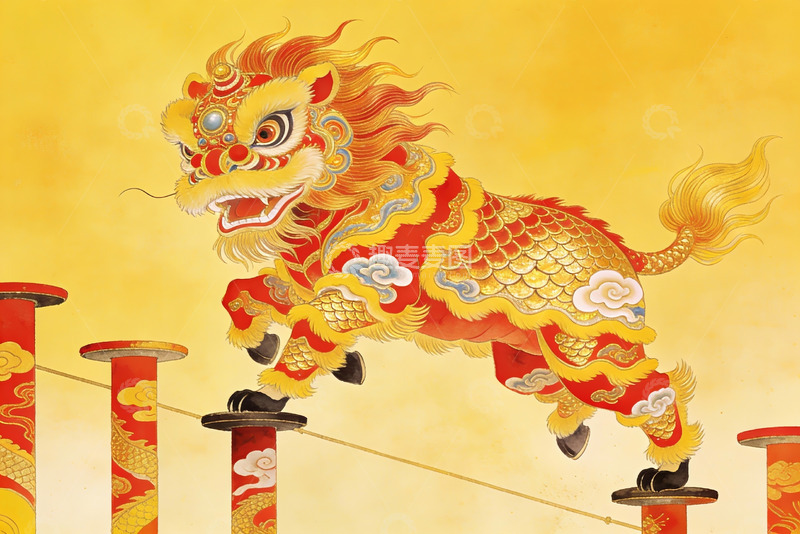 高清大图下载【趣麦麦图】中国传统舞狮表演生动画面