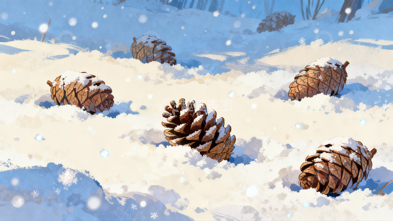 高清大图下载【趣麦麦图】雪地松果冬日静景