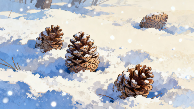 高清大图下载【趣麦麦图】雪地松果冬日静景