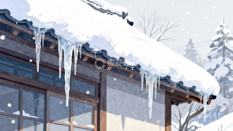 高清大图下载【趣麦麦图】雪覆屋檐冰凌挂