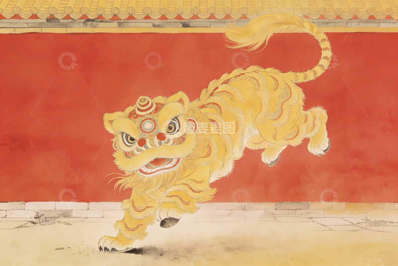 高清大图下载【趣麦麦图】中国传统舞狮艺术画