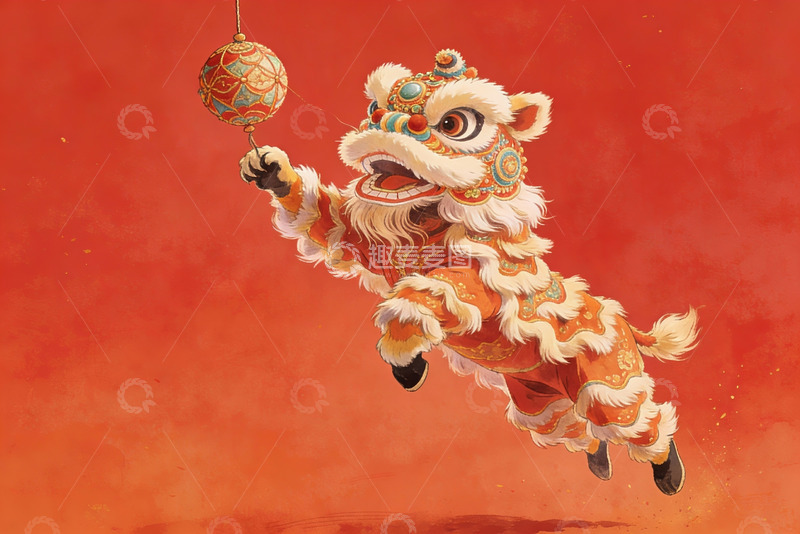 高清大图下载【趣麦麦图】舞狮跃动迎新春