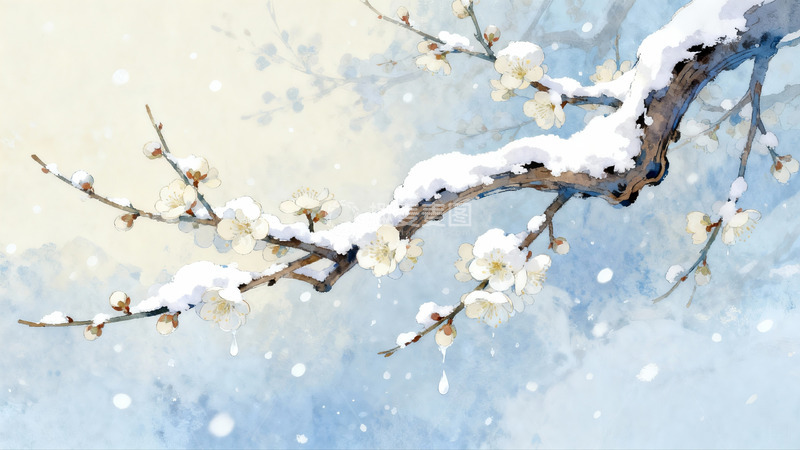 高清大图下载【趣麦麦图】雪覆梅花枝绽放