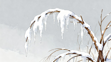 雪覆枝头冰凌垂挂冬景图