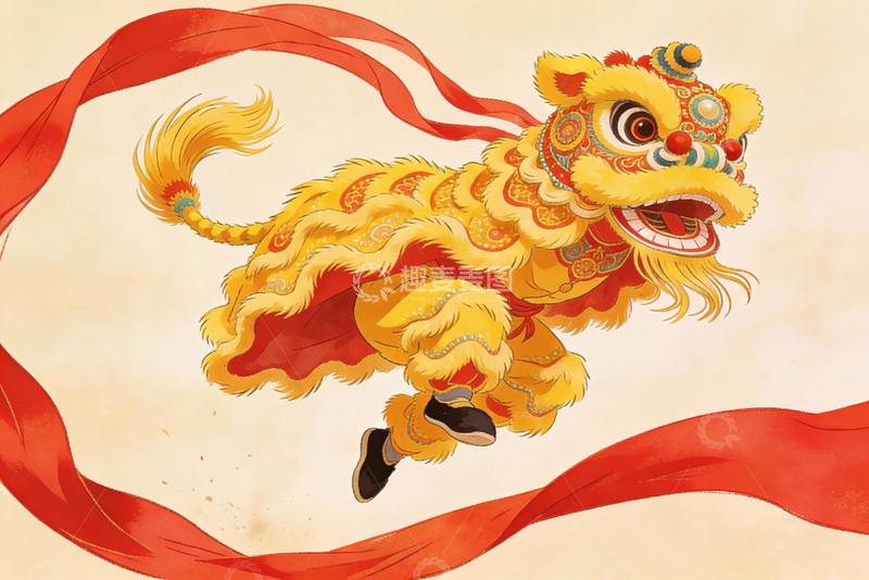 高清大图下载【趣麦麦图】舞狮表演生动画面