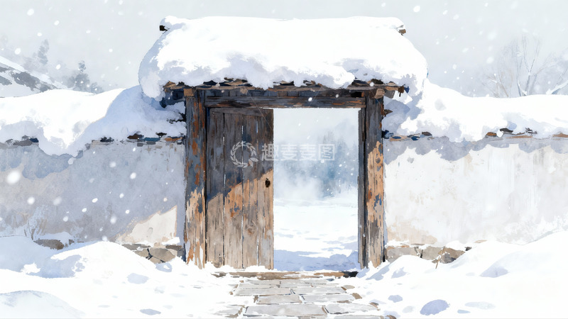 高清大图下载【趣麦麦图】雪覆古门静谧冬景