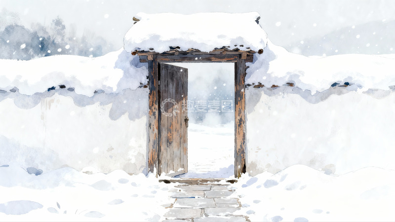 高清大图下载【趣麦麦图】雪中古门开启通向远方