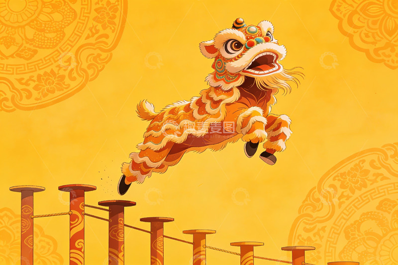 高清大图下载【趣麦麦图】舞狮跃杆精彩瞬间