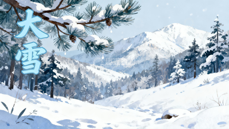 高清大图下载【趣麦麦图】雪覆山林松针挂霜