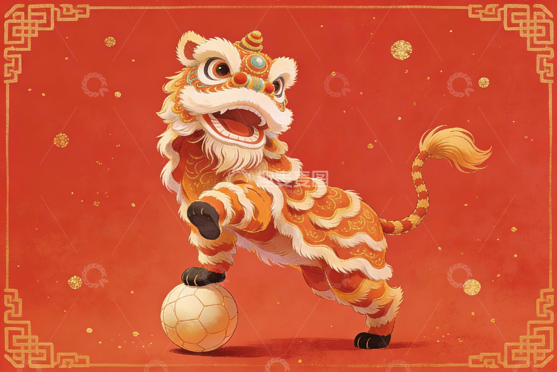 高清大图下载【趣麦麦图】舞狮踩球迎新春