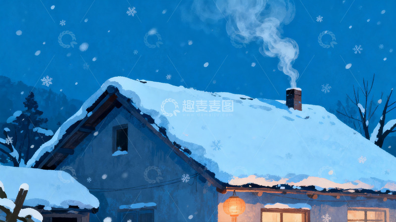 高清大图下载【趣麦麦图】雪夜小屋灯火温馨