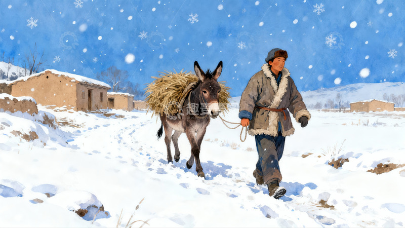 高清大图下载【趣麦麦图】雪地牵驴行