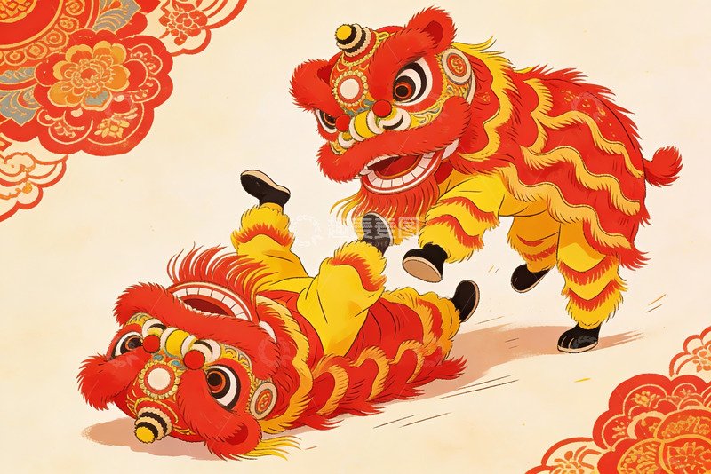 高清大图下载【趣麦麦图】舞狮表演生动画面