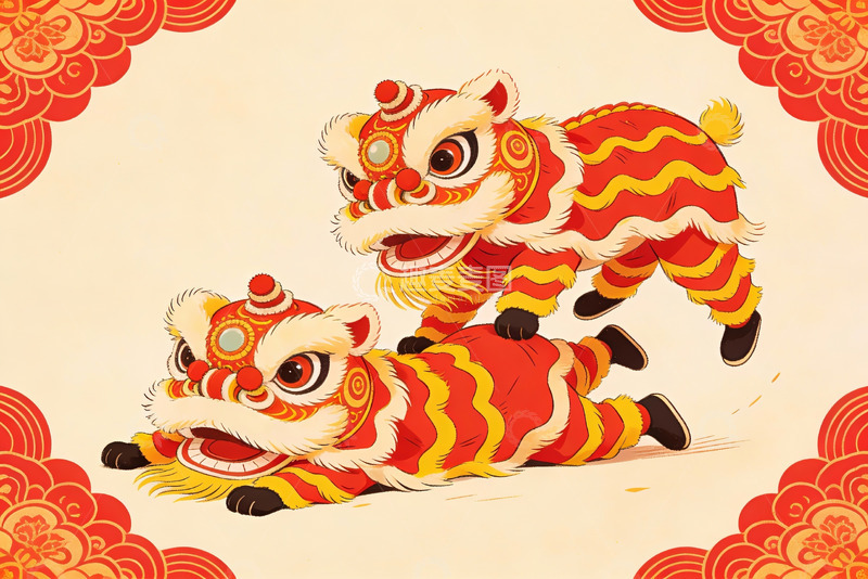 高清大图下载【趣麦麦图】舞狮表演生动场景