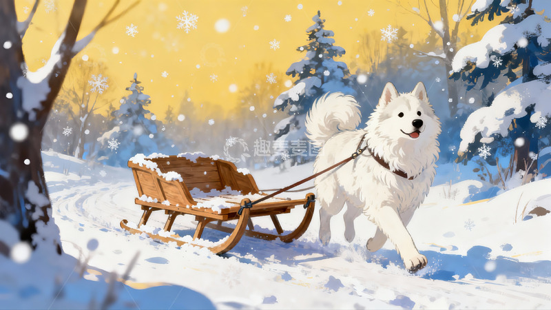 高清大图下载【趣麦麦图】雪地犬拉雪橇冬日景象