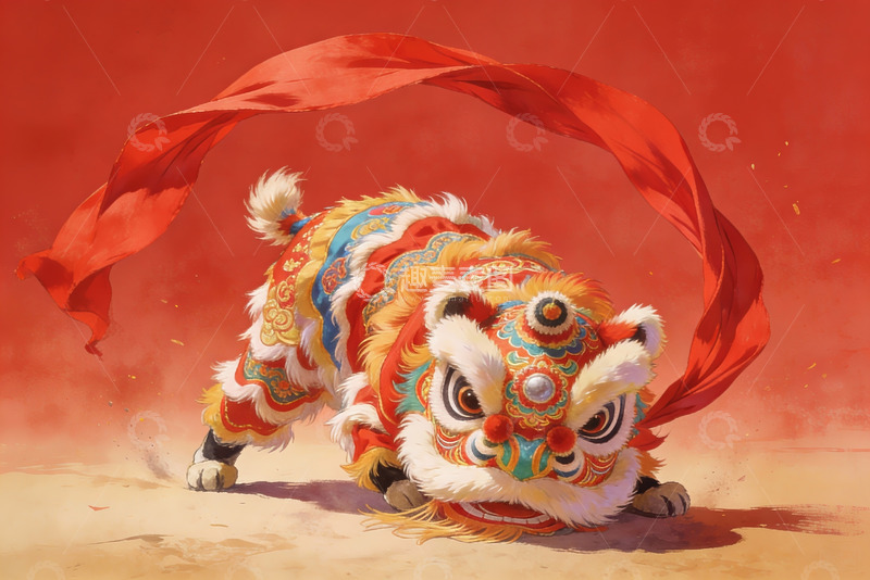 高清大图下载【趣麦麦图】色彩斑斓的舞狮艺术形象