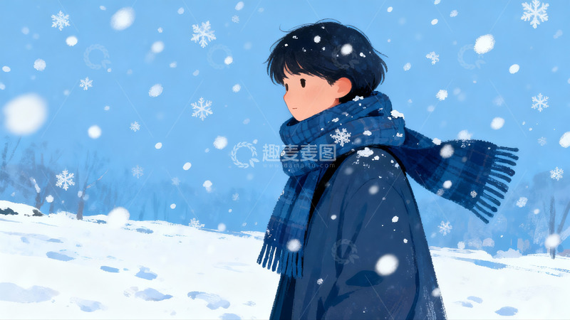 高清大图下载【趣麦麦图】雪中少年侧影