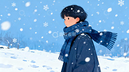 雪中少年侧影