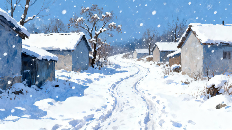 高清大图下载【趣麦麦图】雪后乡村小路景色