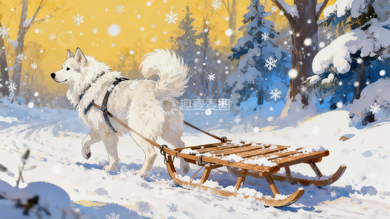 高清大图下载【趣麦麦图】雪地犬拉雪橇冬日景象