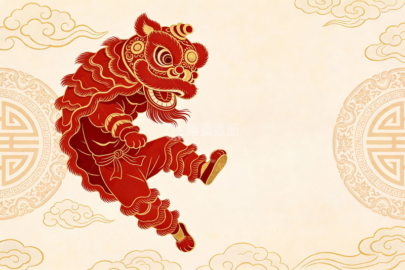 高清大图下载【趣麦麦图】红色舞狮图案艺术设计