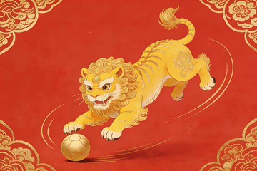 金色瑞兽戏球图