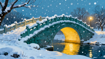 雪夜古桥流水图