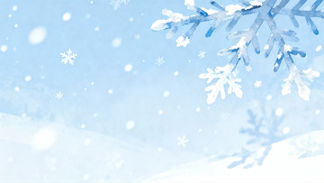 蓝色背景下的雪花与雪景