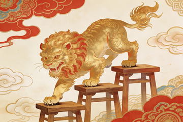 金色瑞兽踏凳祥云环绕