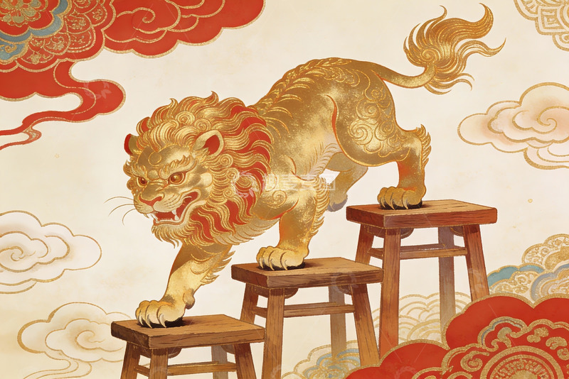 高清大图下载【趣麦麦图】金色瑞兽踏凳祥云环绕